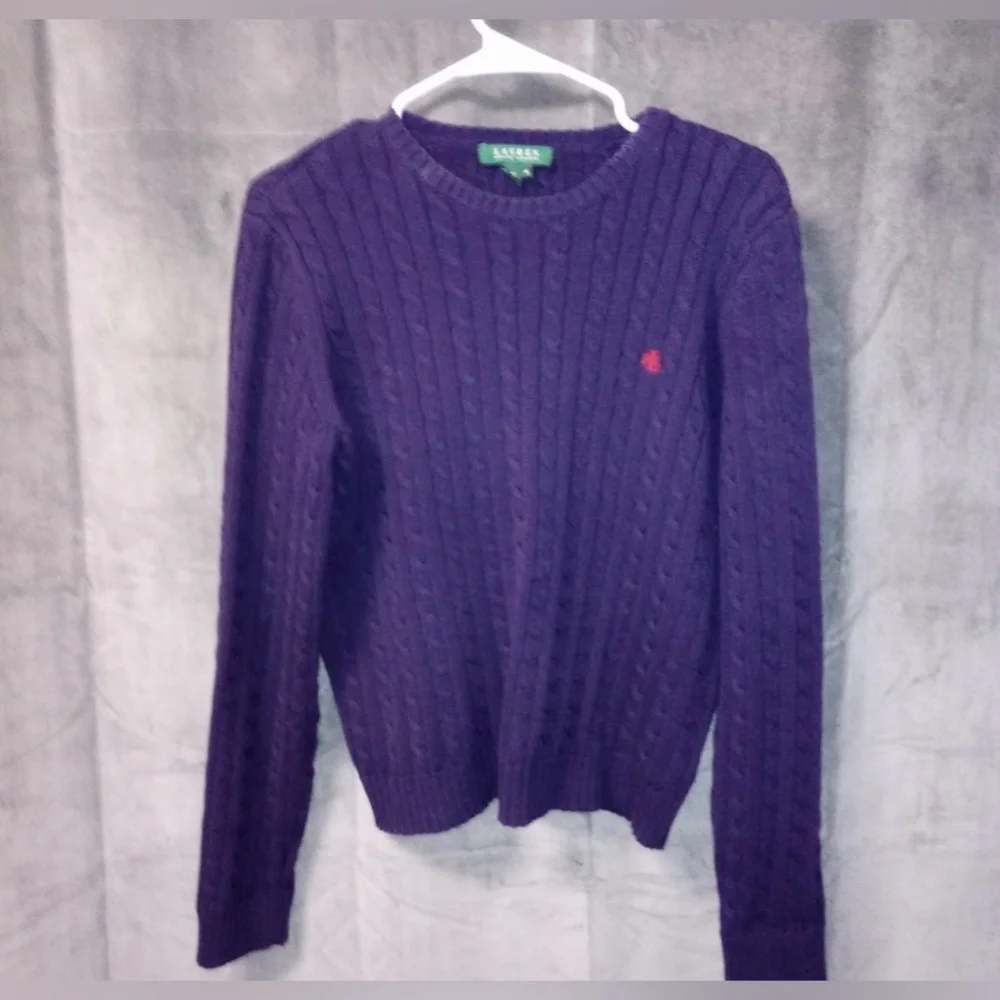 EUC Lauren Ralph Lauren Purple Crew Neck Sweater Size Medium - Picture 1 of 4